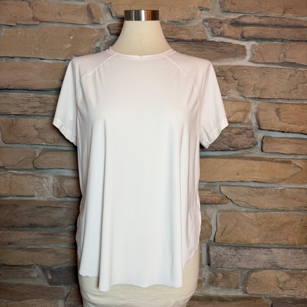 Athleta White Ulitmate Mesh Tee Size L Lightweight Breathable Workout Tee